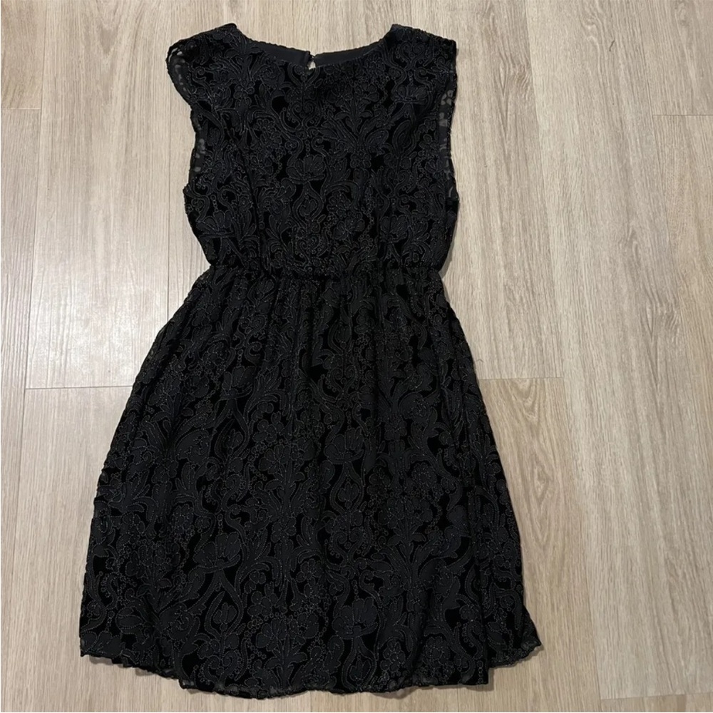 Alice + Olivia Black Silk Blend Velvet Floral Sleeveless Dress